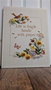 Needlepoint canvas with phrase birds and flowers
