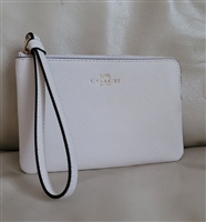 New old stock Coach white crossgrain leather corner zip wristlet with gold-tone hardware 2017