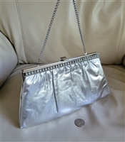 HL Harry Lavine silver tone clutch with chain