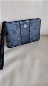 COACH genuine BlackCharcoal Pvc signature wristlet