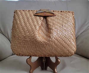 RODO natural glazed woven straw purse clutch Italy