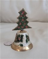 Colorful brass Christmas tree dinner bell display