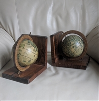 Wooden bookends large decoupage globes bookends