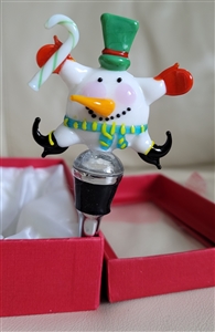 Snowmen top art glass colorful bottle stopper