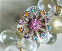 Vintage 1960s Multicolor Rhinestone Starburst Floral Brooch with Pink Center