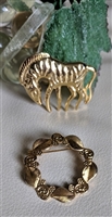 Vintage gold tone Zebra and floral wreath brooches