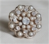 Round elegant brooch with clear beads faux pearls