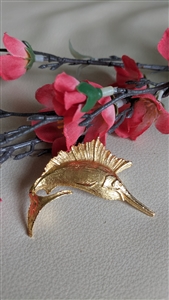 Marlin or Swordfish textured gold tone fish brooch