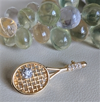 vintage 1990 novika tennis racket brooch in gold tone with clear rhinestones