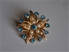 Vivid gold tone and blue beads CORO brooch jewelry