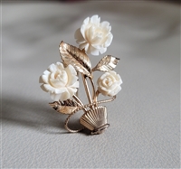 vintage 1960 van dell gold filled floral bouquet brooch with white flowers
