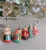 Safety Pin Nesting dolls dangles brooch jewelry