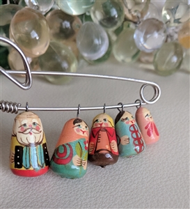 Safety Pin Nesting dolls dangles brooch jewelry