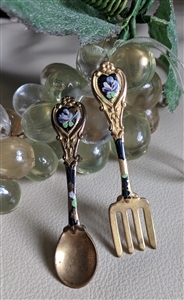 Collectible circa spoon and fork enamel brooches