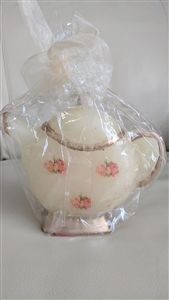 Teapot candle in ornate design roses accents