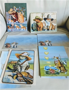 Colorful cats Indians Cowboys postcards envelopes