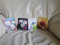 Four folding floral postcards set colorful design