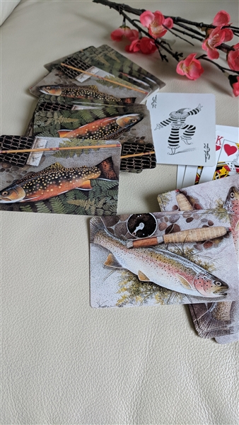 Fly fishing trout two sets of playing cards in box