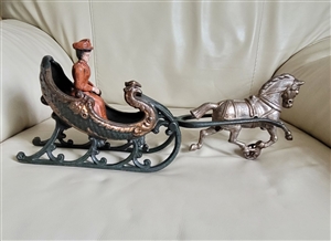 Cast Iron Christmas Sled with horse and a rider NL