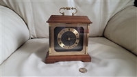 1980s Hamilton West German quartz bracket mantel clock with dark wood case and brass handle preowned vintage sells as is