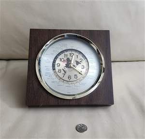 1980s Verichron GMT world time console clock with integrated time conversion dial and rear mechanism identification numbers