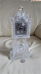 Godinger Crystal Legends ten and a half inch lead crystal grandfather clock with silver face and Roman numerals