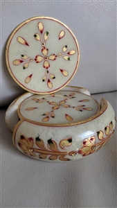 Floral design gold tone hand carved coasters set