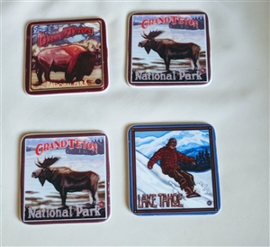 Porcelain Coasters bison moose and snowboarder