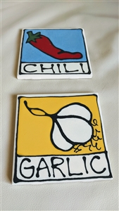 Porcelain coasters trivets chili and garlic image