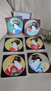 Bijinga Japanese art coasters set Peacock cards