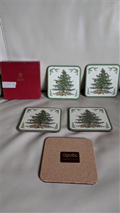 SPODE Christmas Tree decorated coasters English