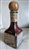 Vintage Italian leather wrapped green glass decanter with hand painted sailing ships and wooden stopper