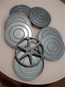 Scherer 8 mm metal film storage reels with cases