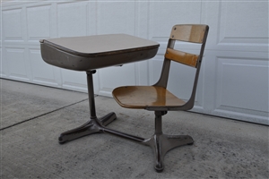 Metal and wood school desk unit mid 80s furniture