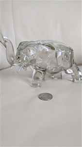 Vintage clear glass elephant lidded dish with trunk raised for storage or decor