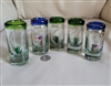 Art glass shot glasses with cacti, flag interior