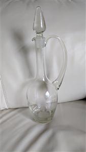 Slim and tall vintage etched glass decanter unique