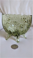 Fenton green glass Rose design footed bowl