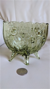 Fenton green glass Rose design footed bowl