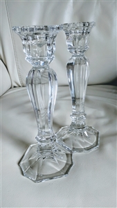 Contour tapered column crystal pair single candle holder decor