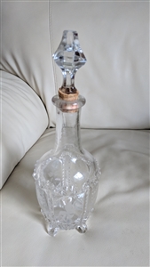 Etched glass decanter embossed sides footed design