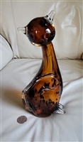 Tall elegant art glass crystal amber body cat