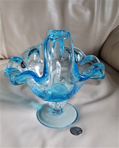 Murano Art Glass Crystal basket Italy blue