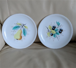 Westmoreland beaded edge fruit milk glass plates