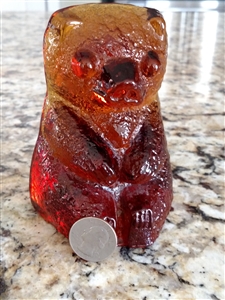 Blenko Handcraft Amber glass Bear bookend