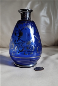 Italian Florence cobalt glass vase silver overlay