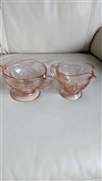Sharon Pink Federal Glass creamer and sugar bowl in pink glass table setting accessories and elegant gifts for any occasion