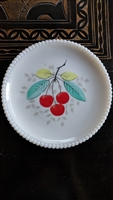 Milk glass cherries plate with beaded edges