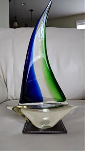 Glass art large SailBoat Yacht decorative stand