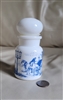 Belgian Milk Glass bottle with blue transferware